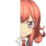  &gt;:) arashi_(kantai_collection) blush gloves grin kantai_collection kerchief looking_at_viewer messy_hair nagineko peeking_out red_hair school_uniform serafuku silver_eyes smile solo transparent_background v-shaped_eyebrows vest white_gloves 