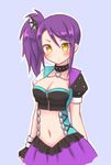  akeyama blush breasts choker cleavage fingerless_gloves gloves long_hair medium_breasts navel pretty_(series) pripara purple_hair side_ponytail sidelocks solo toudou_shion yellow_eyes 