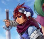  1girl cape feena_(grandia) grandia grandia_i hat justin_(grandia) long_hair sword the_choujin weapon 