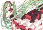  aqua_eyes aqua_hair frills hatsune_miku headphones long_hair petals rose_petals solo twintails vebonbon very_long_hair vocaloid wristband 