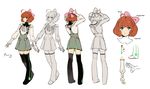  ahoge aqua_eyes black_legwear bow brown_hair character_name character_sheet commentary concept_art detached_sleeves dress ein_lee english english_commentary freckles from_behind green_eyes hair_bow multiple_views official_art orange_hair penny_polendina pink_bow rwby short_hair simple_background thighhighs white_background 