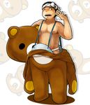  animal_costume bear_costume black_hair fanning_face fundoshi hachimaki headband japanese_clothes male_focus muscle one_eye_closed open_mouth original rilakkuma sakoku san-x solo standing sweat 