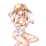  bad_id bad_tumblr_id blonde_hair blue_eyes blush bracelet breasts choko_(cup) cleavage covered_navel cup fingernails flower groin hair_flower hair_ornament head_tilt hizuki_akira jewelry large_breasts light_smile long_hair looking_at_viewer nail_polish naked_towel sangoku_infinity simple_background skindentation solo taut_clothes towel tsurime two_side_up white_background wide_hips 