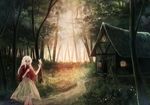  albino butterfly_on_hand elysion forest house lafrenze long_hair looking_at_viewer md5_mismatch miyakure nature path red_eyes road shirt silver_hair skirt smile solo sound_horizon white_hair 