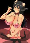  animal_ears black_hair blush bra breasts collar crotchless_panties cupless_bra curvy dog_collar dog_ears fat_mons headgear highres huge_breasts kantai_collection leash long_hair looking_at_viewer nagato_(kantai_collection) navel nipples panties pussy red_eyes saruanu solo squatting strap_gap thighs underwear underwear_only 