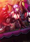  all_fours blush breasts claws commentary_request dark_skin demon_wings detached_collar extra_tongue gold_teeth horns jabberwock_(monster_girl_encyclopedia) large_breasts long_hair long_tongue looking_at_viewer monster_girl monster_girl_encyclopedia purple_hair red_eyes solo sud_(sudea) suggestive_fluid tongue tongue_out very_long_hair wings 