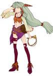  absurdres breasts feena_(grandia) full_body goodbye_bitmap grandia grandia_i green_hair hair_ornament hair_tubes highres jewelry long_hair low-tied_long_hair skirt solo thighhighs very_long_hair whip 