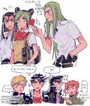  2girls bag bookbag caesar_anthonio_zeppeli ermes_costello flower gakuran jojo_no_kimyou_na_bouken joseph_joestar_(young) kakyouin_noriaki korean kuujou_jolyne kuujou_joutarou mapi_(mup1228) multiple_girls narciso_anasui rose school_uniform serafuku translation_request 