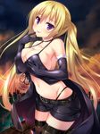  belt black_gloves black_panties blonde_hair blush boots breasts choker cityscape cleavage elbow_gloves gloves hand_on_own_chest highleg highleg_panties large_breasts lieselotte_sherlock long_hair looking_at_viewer navel panties purple_eyes shorts smile solo strap_gap thigh_boots thighhighs tongue tongue_out trinity_seven twintails underwear very_long_hair yogurt_(hata_hatsu) 