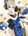  alternate_costume artist_request black_eyes black_ribbon blonde_hair breasts cleavage drum earrings idolmaster idolmaster_cinderella_girls instrument jewelry music necklace official_art playing_instrument ribbon shiomi_shuuko short_hair small_breasts smile solo sparkle 