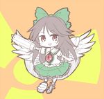  arm_cannon black_hair cape chibi feathered_wings long_hair mismatched_footwear nibi open_mouth red_eyes reiuji_utsuho solo third_eye touhou weapon wings 