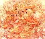  bad_pixiv_id flareon flower gen_1_pokemon group_hug growlithe hug kanami_(pitagora0712) looking_at_another lying no_humans on_back orange_(color) paws pokemon pokemon_(creature) smile vulpix 