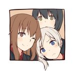  :&lt; black_hair blonde_hair blue_eyes brown_eyes brown_hair fernandia_malvezzi looking_at_viewer luciana_mazzei martina_crespi momiji7728 multiple_girls one_eye_closed open_mouth side_ponytail smile strike_witches world_witches_series 