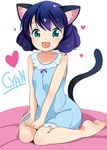  animal_ears barefoot blush cat_ears cat_tail character_name cyan_(show_by_rock!!) fuyuno_mikan green_eyes heart highres open_mouth show_by_rock!! sitting smile solo tail wariza 