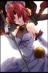  blue_eyes dress fate/apocrypha fate_(series) frankenstein's_monster_(fate) hair_over_eyes heterochromia highres horn mace pink_hair solo weapon ycco_(estrella) yellow_eyes 