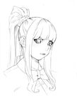  bangs blunt_bangs bonten face greyscale highres monochrome ponytail solo traditional_media 