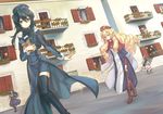  animal_ears black_footwear black_hair blonde_hair boots brown_footwear dutch_angle fox_ears hair_between_eyes hat kanran kushi_yatama log_horizon long_hair mikakage_(log_horizon) multiple_girls nazuna_(log_horizon) rieze_(log_horizon) round_table_concil_uniform smile takayama_misa thigh_boots thighhighs uniform zettai_ryouiki 