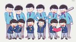  :3 bad_id bad_pixiv_id baseball_bat black_eyes black_hair book brothers dual_persona eyewear_removed grin hand_on_another's_head heart heart_in_mouth male_focus matsuno_choromatsu matsuno_ichimatsu matsuno_juushimatsu matsuno_karamatsu matsuno_osomatsu matsuno_todomatsu mery_(apfl0515) multiple_boys necktie open_mouth osomatsu-kun osomatsu-san sextuplet_(osomatsu-kun) sextuplets siblings smile sunglasses time_paradox younger 