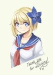  blonde_hair blue_eyes character_request flower hair_flower hair_ornament pas_(paxiti) school_uniform serafuku short_hair smile solo thank_you 