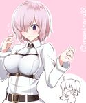  breast_envy breasts chaldea_uniform fate/grand_order fate_(series) fujimaru_ritsuka_(female) hair_over_one_eye mash_kyrielight md5_mismatch medium_breasts moninora multiple_girls pink_hair purple_eyes 