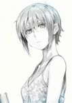  bangs book expressionless glasses greyscale highres monochrome nagato_yuki nagato_yuki-chan_no_shoushitsu puyo short_hair solo suzumiya_haruhi_no_shoushitsu suzumiya_haruhi_no_yuuutsu tank_top 