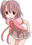  :p brown_hair fuyuno_mikan leaning_forward looking_at_viewer short_hair side_ponytail simple_background skirt smile solo tongue tongue_out white_background 