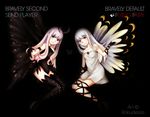  absurdres aerie_(bravely_default) anne_(bravely_second) antenna_hair artist_name bare_shoulders black_background blue_eyes bravely_default:_flying_fairy bravely_default_(series) bravely_second:_end_layer butterfly_wings copyright_name cross-laced_legwear dress fairy gloves highres leotard long_hair looking_at_viewer multiple_girls pointy_ears rokudessa silver_eyes silver_hair simple_background smile spoilers strapless strapless_dress thighhighs watermark white_dress wings 