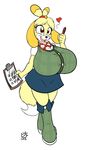  animal_crossing anthro badgerben big_breasts boots breasts canine clipboard clothed clothing edit female footwear huge_breasts isabelle_(animal_crossing) mammal nintendo pen simple_background skullman777 solo solo_female video_games voluptuous white_background 
