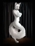  blue_eyes canine cosmiclife curtains digitigrade female fluffy_tail fox fur mammal nude pinup pose solo white_fur 
