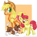  2015 apple_bloom_(mlp) applejack_(mlp) canine cub cutie_mark dog equine female feral friendship_is_magic horse mammal my_little_pony pony sibling sisters swanlullaby winona_(mlp) young 