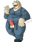  anthro balls bear chubby cigarette circumcised donguri erection eyes_closed fur humanoid_penis male mammal open_mouth penis poking_out simple_background solo white_fur 