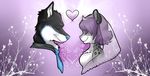  &lt;3 2012 amp anthro black_fur blizzie blue_fur blue_nose canine clothed clothing dog dress duo eyes_closed feline female fur grey_fur hair husky leopard male mammal necktie pink_nose purple_background purple_hair snow_leopard spots tiara touchofsnow wedding_veil white_fur 