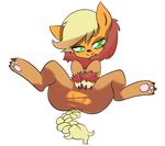  applejack_(mlp) blonde_hair congee-painting costume equine female friendship_is_magic fur green_eyes hair half-closed_eyes horny inviting looking_at_viewer mammal my_little_pony orange_fur presenting pussy simple_background smile solo spread_legs spreading white_background 
