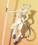  2015 4_toes anthro breasts brown_pawpads butt cheetah claws ctrl_alt_yiff dancing digital_media_(artwork) digitigrade feline female fur hi_res hindpaw inside looking_at_viewer looking_back mammal multicolored_fur neck_tuft nipples nude pawpads paws pole pole_dancing shadow simple_background solo spots spotted_fur toe_claws toes tuft whiskers yellow_eyes 