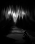  acru_jovian ambiguous_gender canine cave dark darkness detailed_background digital_media_(artwork) fox fur glowing glowing_eyes high_contrast mammal precious shiny silhouette stalactite stalagmite water wet_fur 