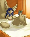  2012 anthro areola bathing big_breasts blue_hair book breasts brown_fur canine english_text female fennec fox fur gem hair inside isis_(nightfaux) long_hair mammal nightfaux nipples nude pink_nose raised_leg reading red_eyes smile solo text wet 