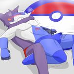  anthro blush bulge clothed clothing cum duo erection erection_under_clothes fight forced gengar latios legendary_pok&eacute;mon male male/male nintendo pok&eacute;mon sweat tsubasa1110 video_games wrestling 