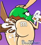  2015 anal big_butt big_lips big_penis blu3danny breasts butt butt_grab candy chocolate clothing cum cum_in_ass cum_inside excessive_cum fellatio female food gloves green_lips group hand_on_butt humanoid m&amp;m male mascot ms._green not_furry oral penis penis_grab pussy sex side_boob tattoo 