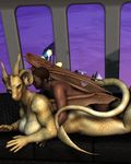  3d_(artwork) anthro big_breasts breasts butt cgi chair digital_media_(artwork) distaute dragon duo female from_behind horn hug human human_on_anthro inside interspecies looking_back lying male male/female mammal nude on_front penetration scalie sex vic34677 wings 