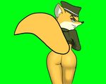  animated anthro better_version_at_source butt canine clothing eyewear female fluffy_tail fox glasses green_background looking_back lt._fox_vixen mammal metalslayer military_uniform simple_background smile solo squirrel_and_hedgehog tailwag underwear uniform 