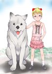  blonde_hair blue_eyes canine clothed clothing dog duo female feral fur hair hair_bow human j7w loli looking_at_veiwer male mammal white_fur young 