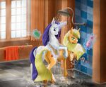  2015 anus applejack_(mlp) duo earth_pony equine female friendship_is_magic horn horse looking_at_viewer magic mammal my_little_pony pony pussy rarity_(mlp) shower soap szafir87 unicorn water 