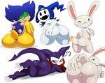  2015 ambiguous_gender anthro ascot balls bent_over big_butt blush butt clothing crossover digimon girly gloves green_eyes group impmon jack_frost koopa koopaling lagomorph looking_back ludwig_von_koopa lying male mammal mario_bros max_(sam_and_max) nintendo nude on_front presenting presenting_hindquarters rabbit raised_tail sam_and_max scalie sssonic2 video_games 