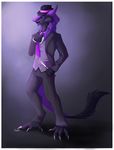  abstract_background aimee-lesley-sim black_fur clothing fur hat knife looking_at_viewer lootz male necktie pants purple_fur purple_theme sergal smile solo suit weapon 