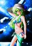  bad_id bad_pixiv_id breasts elf green_eyes green_hair hat long_hair night original pointy_ears solo yuuzuki_hijiri 