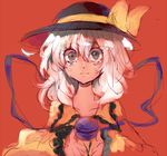  crying crying_with_eyes_open green_eyes hat hat_ribbon komeiji_koishi red_background ribbon shinoasa solo tears third_eye touhou white_hair 