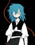  blue_eyes blue_hair eyepatch hair_down japanese_clothes l_hakase male_focus sayo_samonji scar solo touken_ranbu 