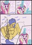  2015 animal_genitalia blue_hair blush breasts comic cum equine erection feathers female feral flash_sentry_(mlp) friendship_is_magic hair horsecock kanashiipanda loose_feather male mammal my_little_pony pegasus penis princess_cadance_(mlp) quill sex teats titfuck wings 