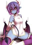  :o bare_shoulders black_sclera blue_skin blush china_dress chinese_clothes demon_tail demon_wings dress elbow_gloves gloves horns juugoya_(zyugoya) looking_at_viewer low_wings no_panties pointy_ears purple_hair purple_legwear red_eyes seizaverus shinrabanshou short_dress solo tail tail_censor thighhighs wings 