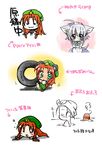  ahoge animal_ears bad_id bad_pixiv_id braid chibi dog_ears dog_tail green_eyes hat hong_meiling hong_meiling_(panda) inu_sakuya izayoi_sakuya kemonomimi_mode long_hair multiple_girls panda_ears red_hair sakura_(doors) silver_hair tail touhou translated twin_braids 